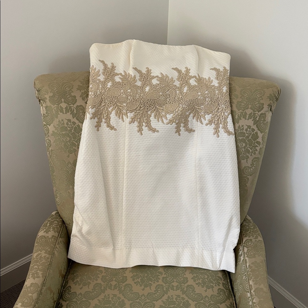 Lily Pulitzer Elegant White and Gold Embroidered Strapless Dress